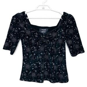 MODCLOTH x COLLECTIF Green Velvet Gold Star Celestial Blouse‎ Whimsigoth Sz M